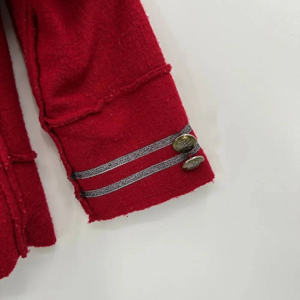 FREE PEOPLE We The Free Red Silver Metallic Wool Double Breasted Coat Jacket XS